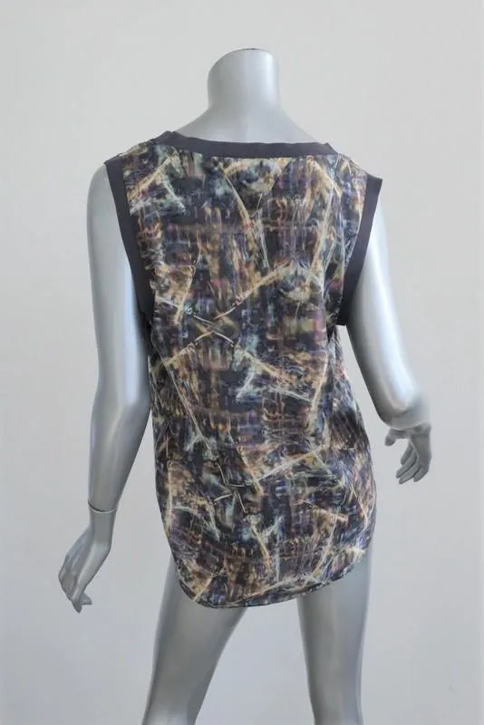 Theyskens' Theory Top Bannu Iflash Printed Silk Size Petite Sleeveless Blouse