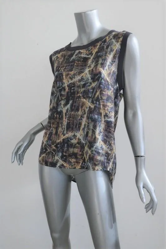 Theyskens' Theory Top Bannu Iflash Printed Silk Size Petite Sleeveless Blouse