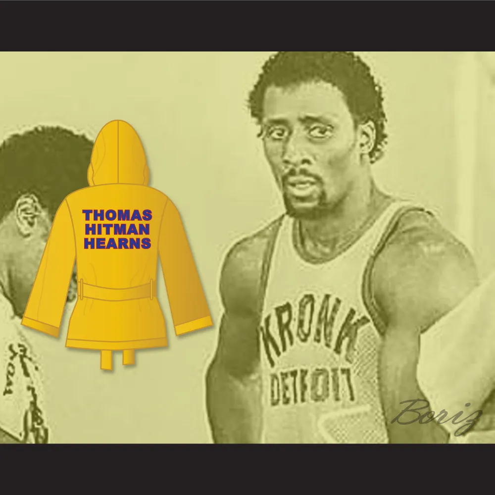 Thomas 'Hitman' Hearns Gold Satin Half Boxing Robe with Hood