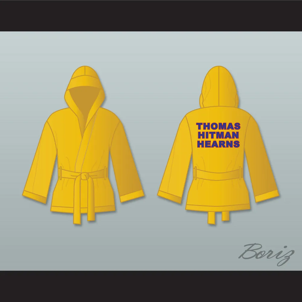 Thomas 'Hitman' Hearns Gold Satin Half Boxing Robe with Hood