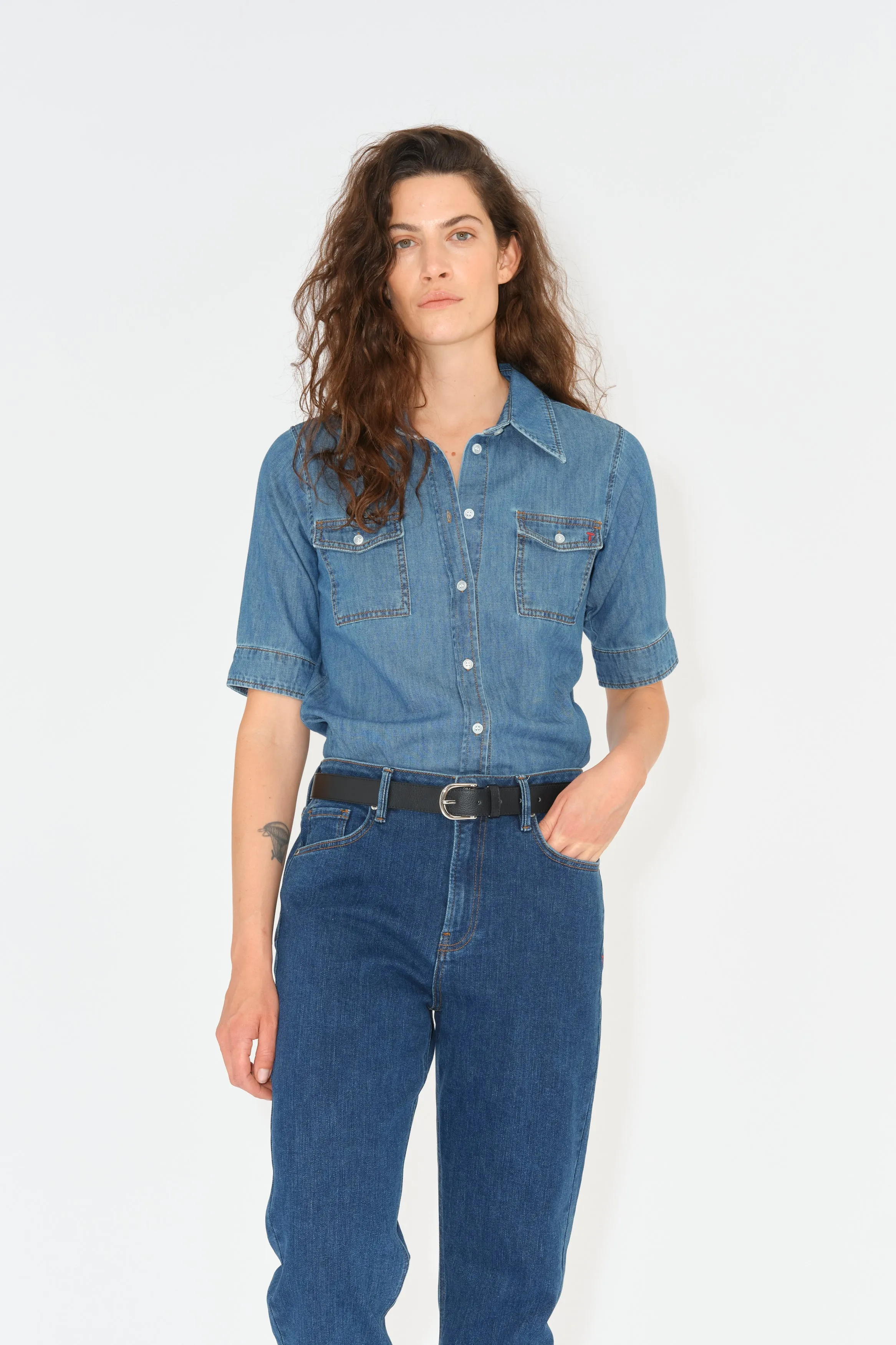 TRW-Amber 70's Shirt Mid Blue Denim - Denim Blue