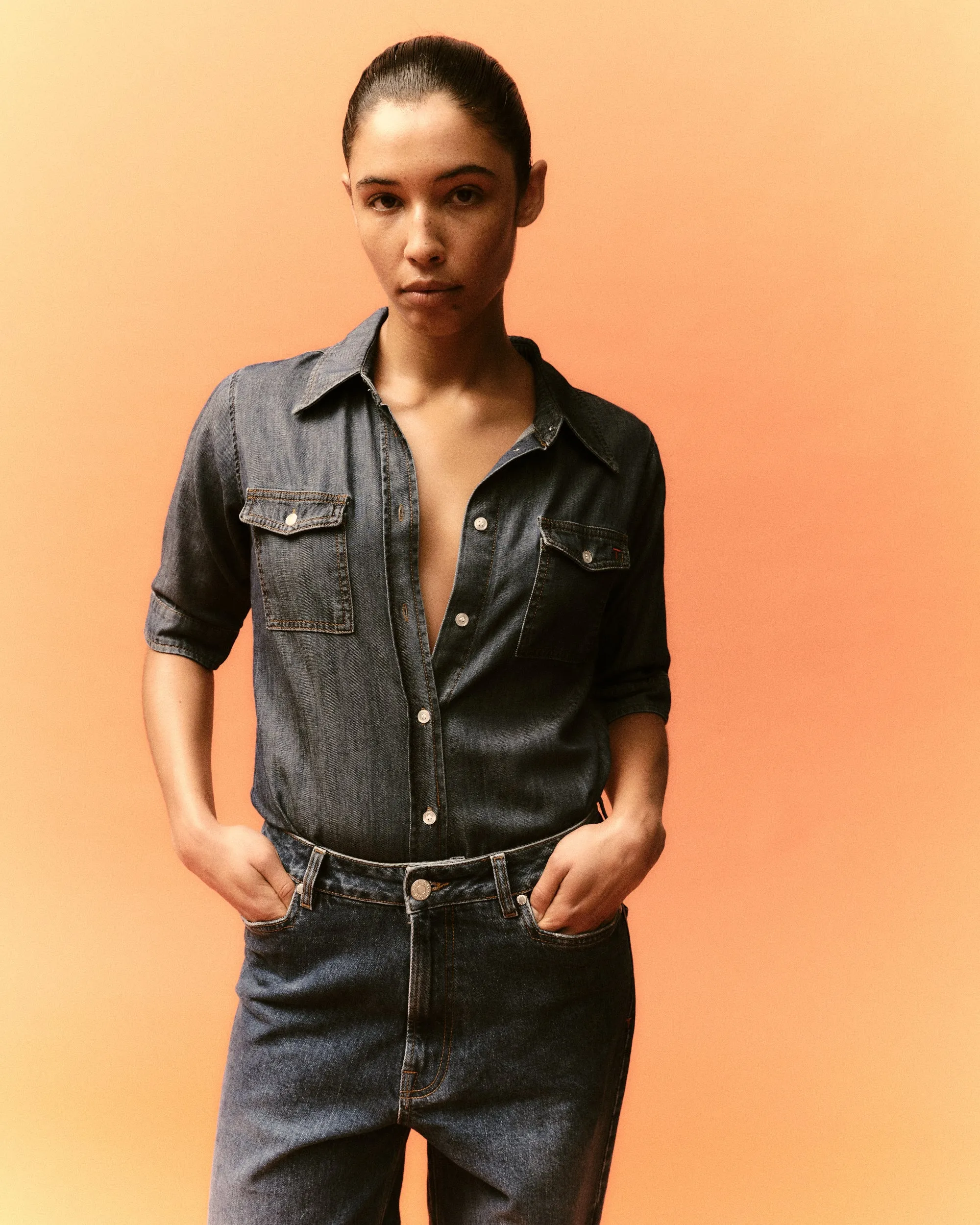 TRW-Amber 70's Shirt Mid Blue Denim - Denim Blue