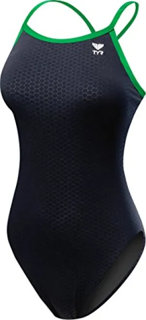 TYR Women's Hexa Diamondfit Swimsuit, Black/Green, 38