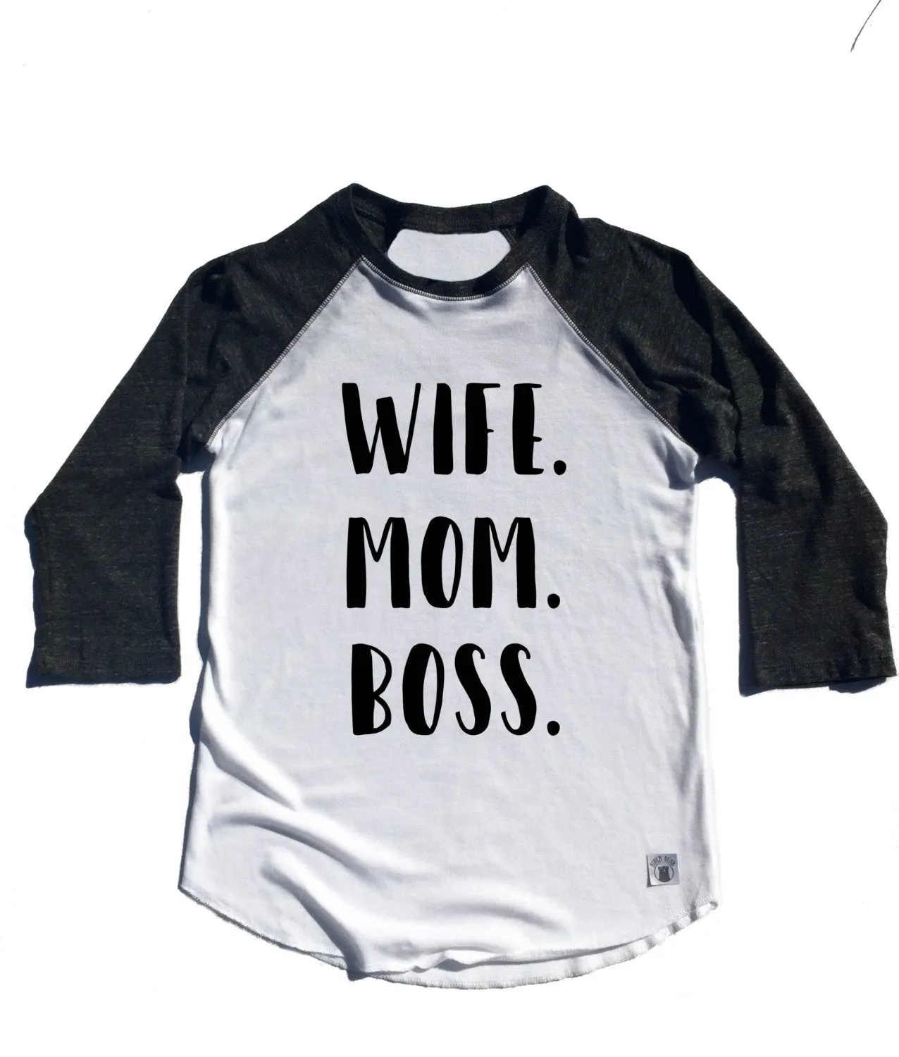 Unisex Baseball Tri-Blend T-Shirt Wife Mom Boss 3-Line Text - Funny Mom Shirt - Mom T Shirt