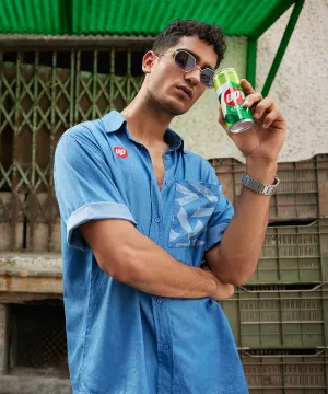 UNISEX DENIM SHIRT WITH TONAL PRINT ON POCKET