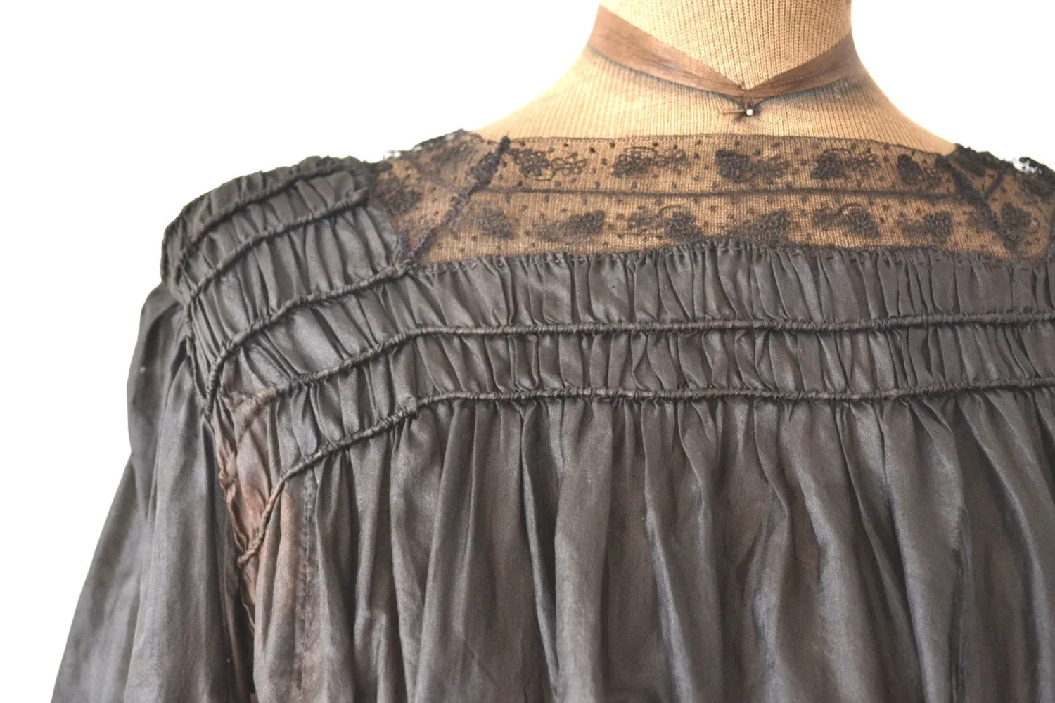Victorian Black Silk Blouse size S