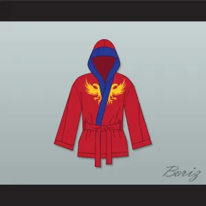 Viktor Drago Red Satin Half Boxing Robe with Hood Creed II