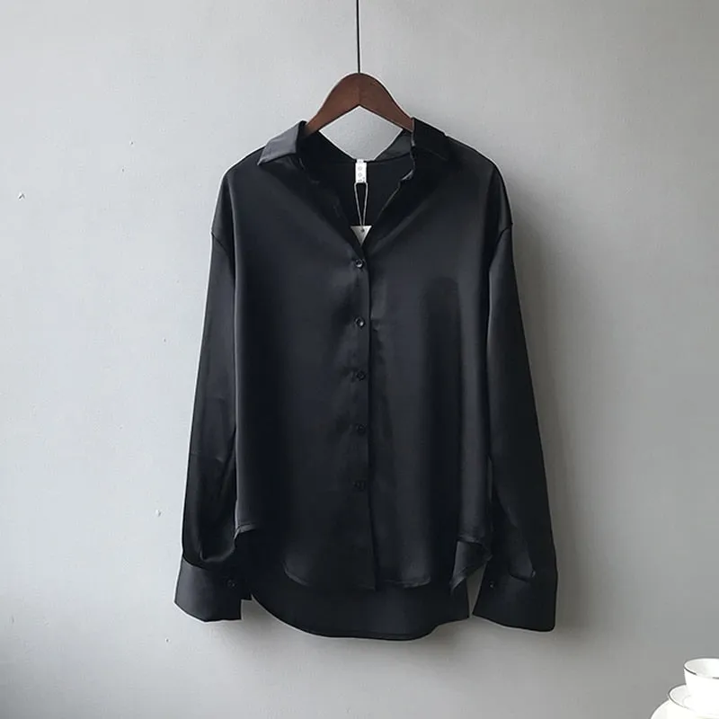Vintage Fashion Silk Shirt Long Sleeve Loose Fit Blouse