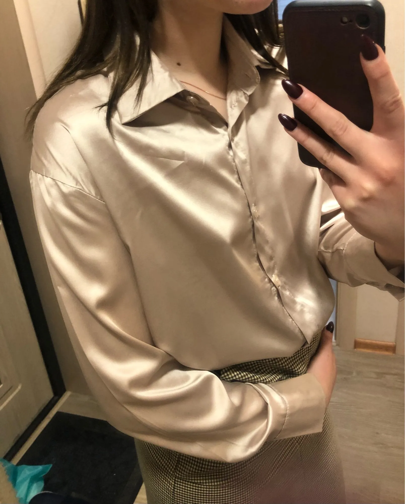 Vintage Fashion Silk Shirt Long Sleeve Loose Fit Blouse