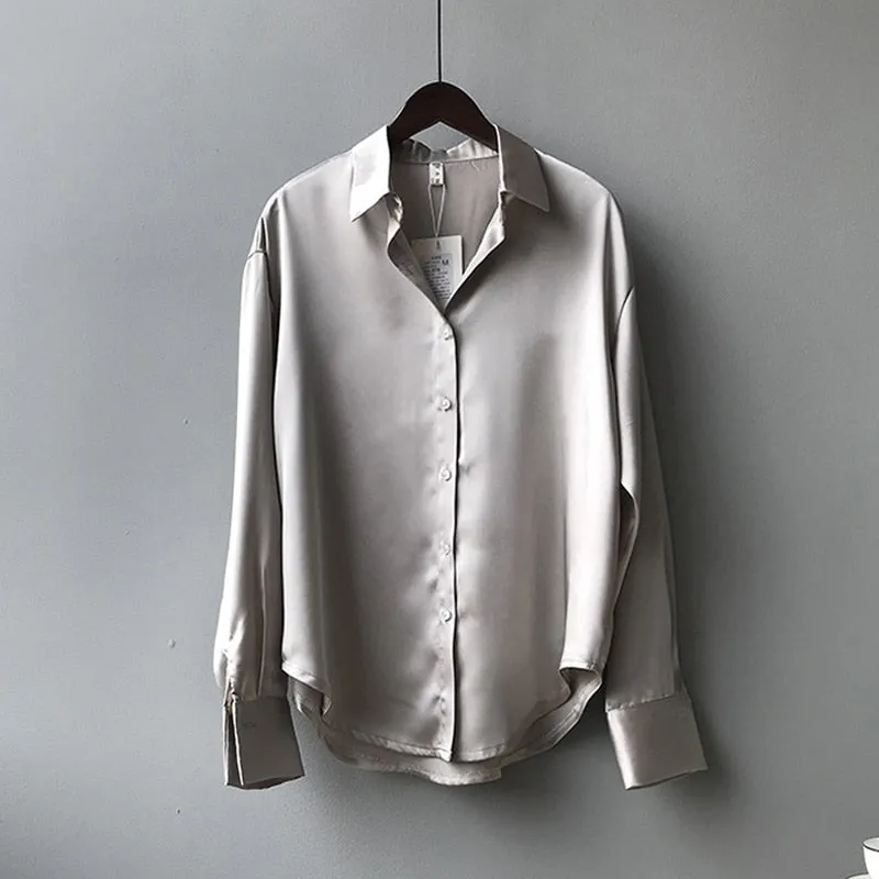 Vintage Fashion Silk Shirt Long Sleeve Loose Fit Blouse