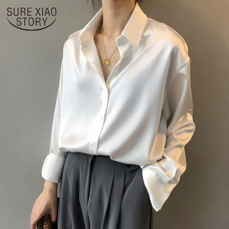 Vintage Fashion Silk Shirt Long Sleeve Loose Fit Blouse