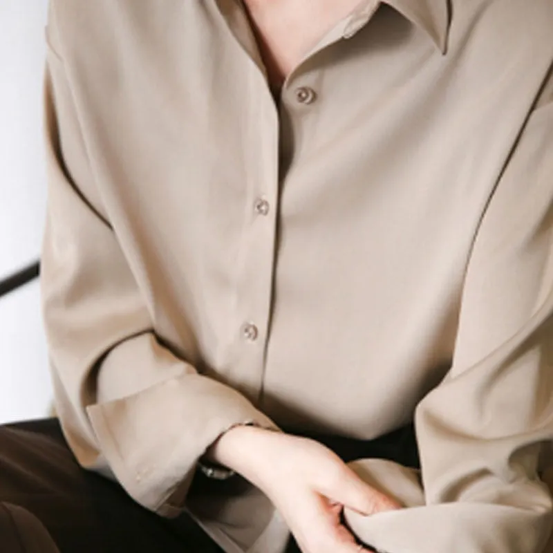 Vintage Fashion Silk Shirt Long Sleeve Loose Fit Blouse