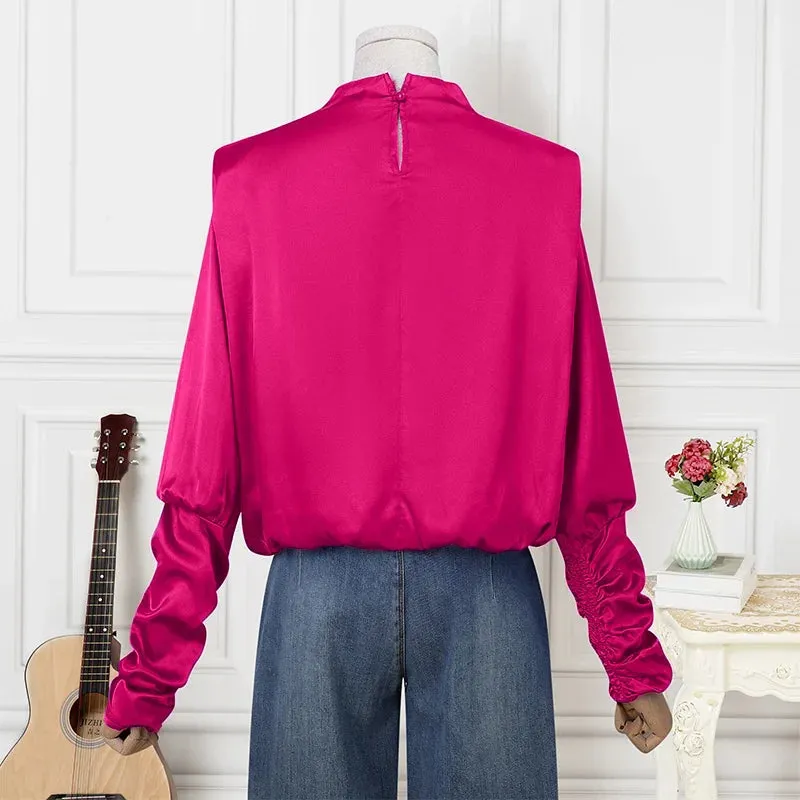 VONDA Fashion Ruffled Shirts Eleagnt Blouses Women Casual Lantern Long Sleeve Tops Stand Collar Solid Color Blusas Oversized