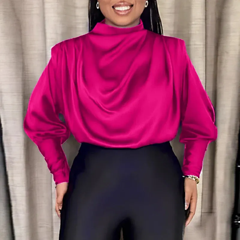 VONDA Fashion Ruffled Shirts Eleagnt Blouses Women Casual Lantern Long Sleeve Tops Stand Collar Solid Color Blusas Oversized