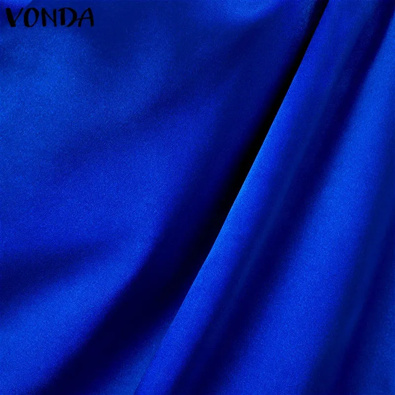 VONDA Fashion Ruffled Shirts Eleagnt Blouses Women Casual Lantern Long Sleeve Tops Stand Collar Solid Color Blusas Oversized