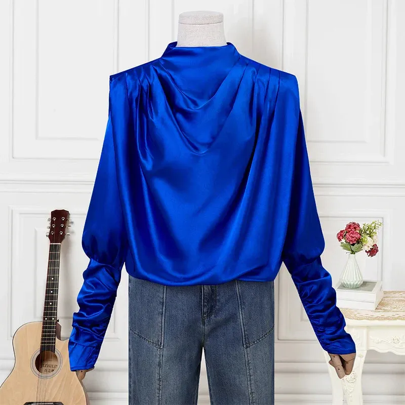 VONDA Fashion Ruffled Shirts Eleagnt Blouses Women Casual Lantern Long Sleeve Tops Stand Collar Solid Color Blusas Oversized