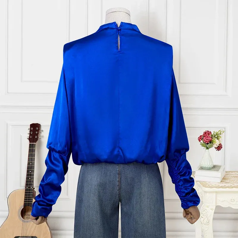 VONDA Fashion Ruffled Shirts Eleagnt Blouses Women Casual Lantern Long Sleeve Tops Stand Collar Solid Color Blusas Oversized