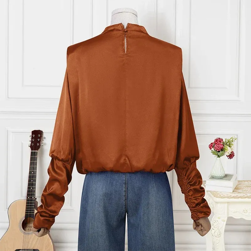 VONDA Fashion Ruffled Shirts Eleagnt Blouses Women Casual Lantern Long Sleeve Tops Stand Collar Solid Color Blusas Oversized