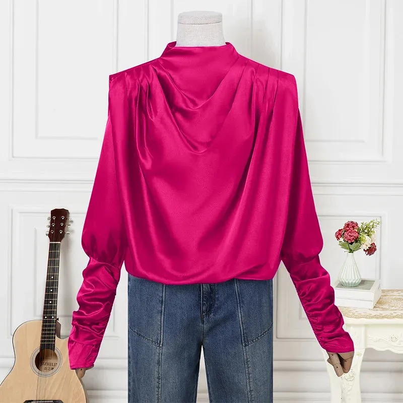 VONDA Fashion Ruffled Shirts Eleagnt Blouses Women Casual Lantern Long Sleeve Tops Stand Collar Solid Color Blusas Oversized