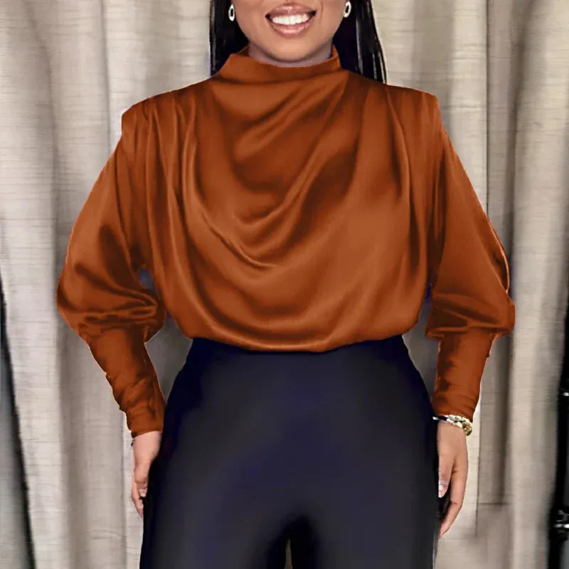 VONDA Fashion Ruffled Shirts Eleagnt Blouses Women Casual Lantern Long Sleeve Tops Stand Collar Solid Color Blusas Oversized