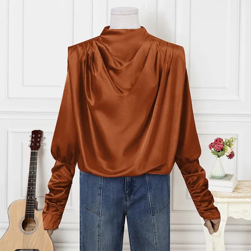 VONDA Fashion Ruffled Shirts Eleagnt Blouses Women Casual Lantern Long Sleeve Tops Stand Collar Solid Color Blusas Oversized
