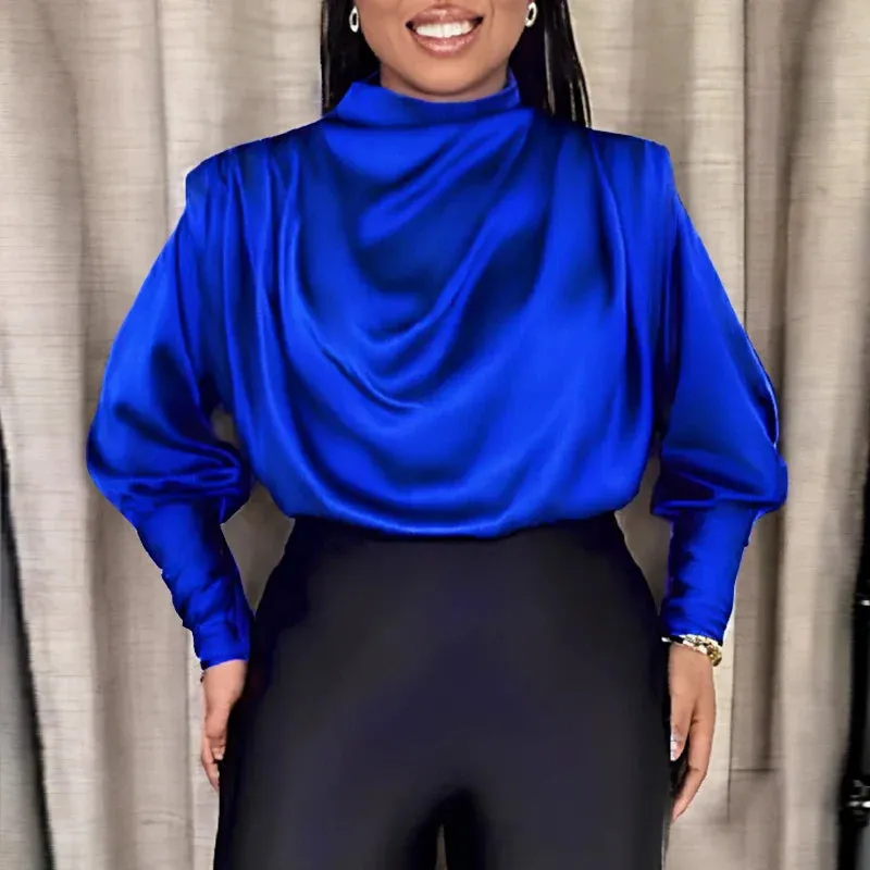 VONDA Fashion Ruffled Shirts Eleagnt Blouses Women Casual Lantern Long Sleeve Tops Stand Collar Solid Color Blusas Oversized