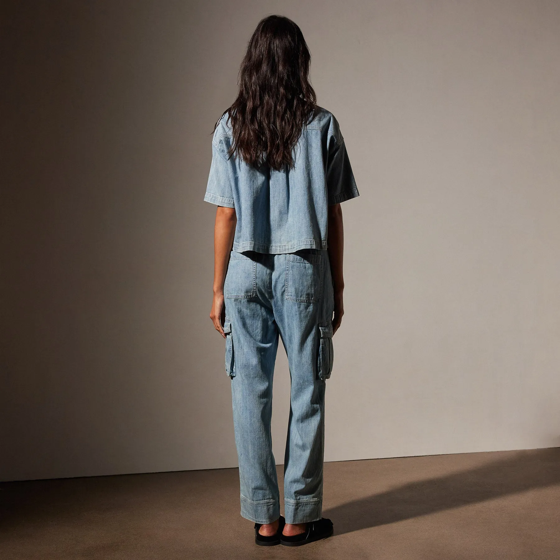 Washed Denim Cargo Pant - Bleach Wash