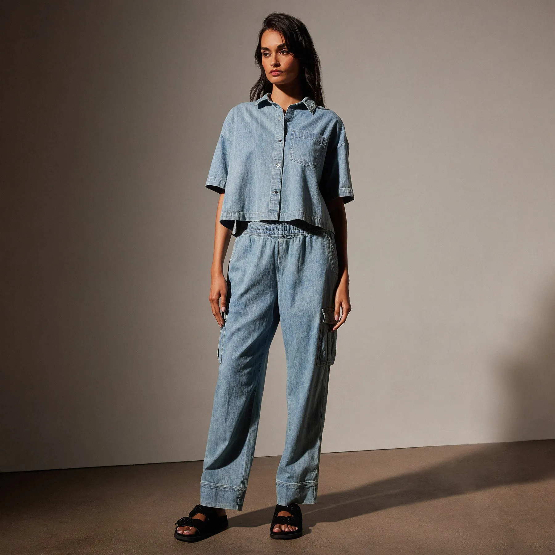 Washed Denim Cargo Pant - Bleach Wash