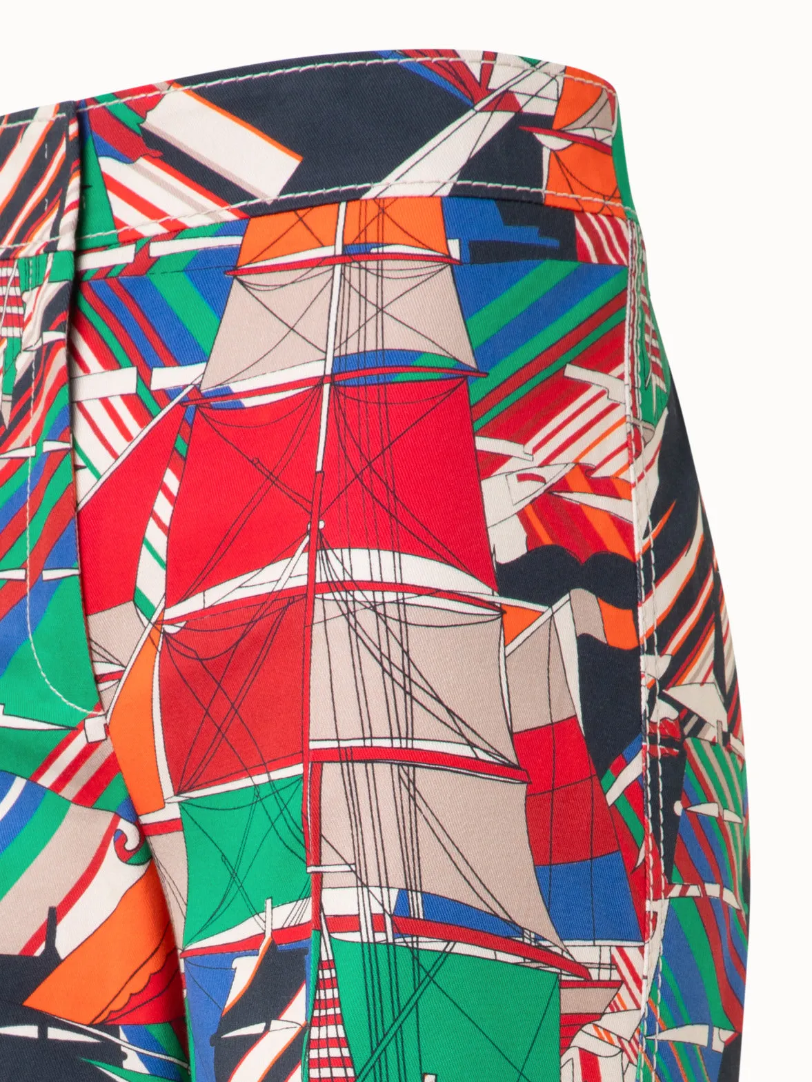 Wide Denim Stretch Pant with Sea Clipper Print