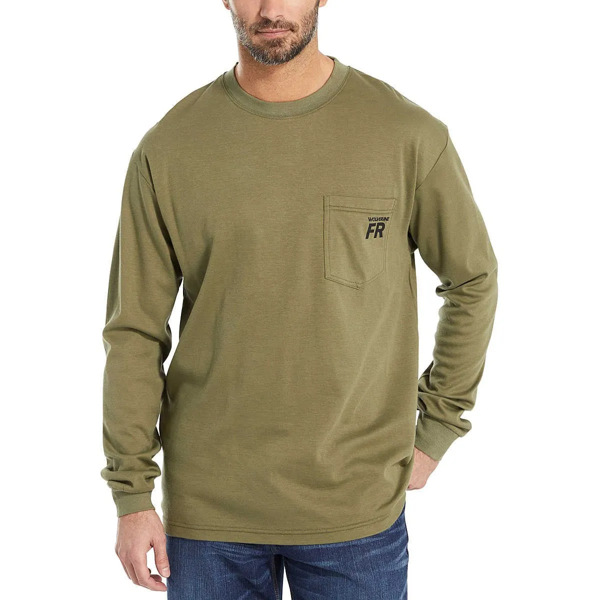 Wolverine Men's Flame Resistant  Long Sleeve Print Tee - Moss - W1206550-321