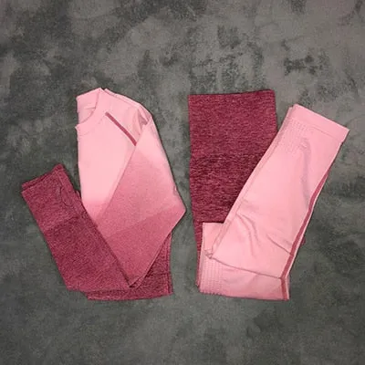 Women Yoga Set Gym Clothing Ombre Seamless Leggings Cropped Shirts Workout Sport Suit Women Long Sleeve Fitness Set Active Wear