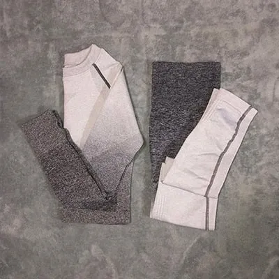 Women Yoga Set Gym Clothing Ombre Seamless Leggings Cropped Shirts Workout Sport Suit Women Long Sleeve Fitness Set Active Wear