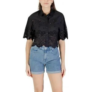 Women's Black Eyelet Shirt and Denim Shorts