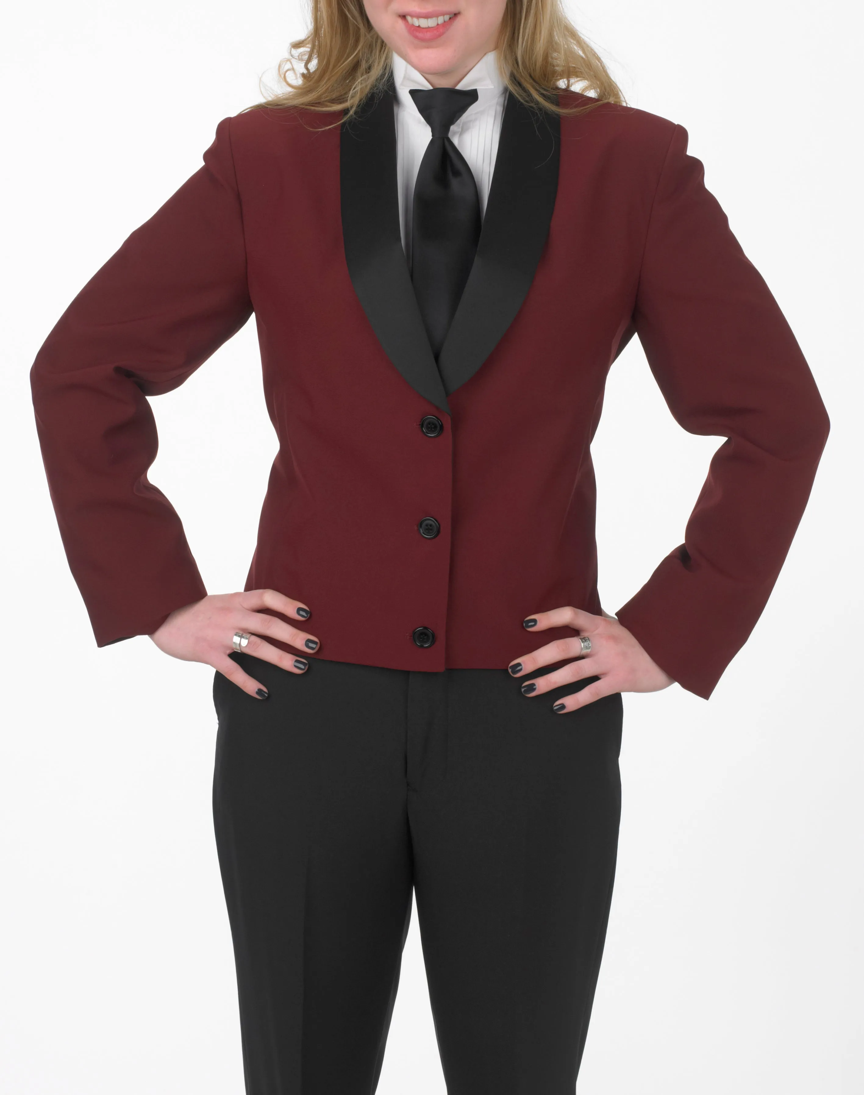 Women's Burgundy Eton Jacket with Black Satin Shawl Lapel