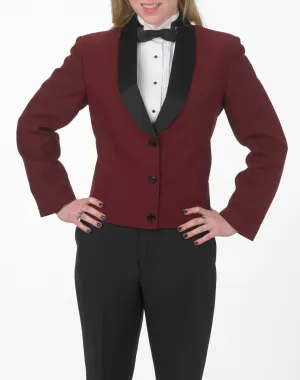 Women's Burgundy Eton Jacket with Black Satin Shawl Lapel