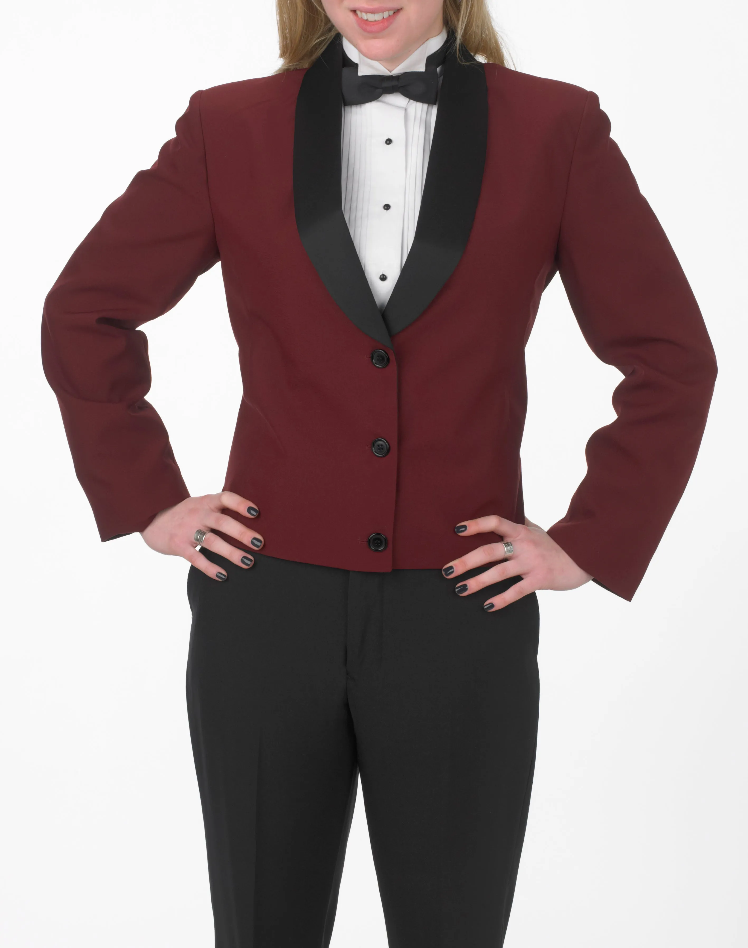 Women's Burgundy Eton Jacket with Black Satin Shawl Lapel