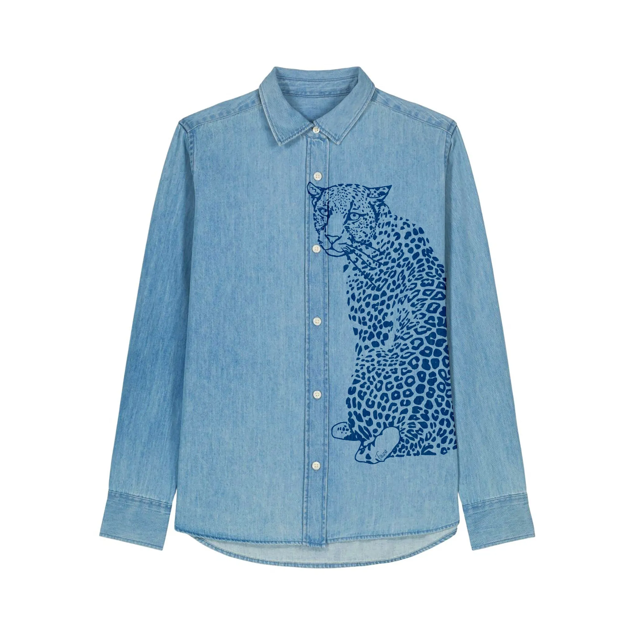 Women's Denim Shirt | Leopard Print