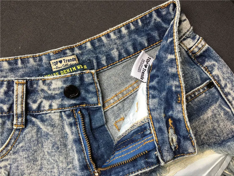 Women's High Waist Frayed Irregularity Fringed Denim Shorts