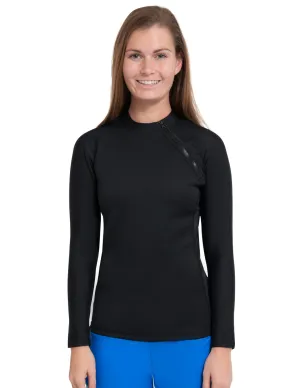 Women's  Hybrid Thermal Zip Rash Guard - Black / Black