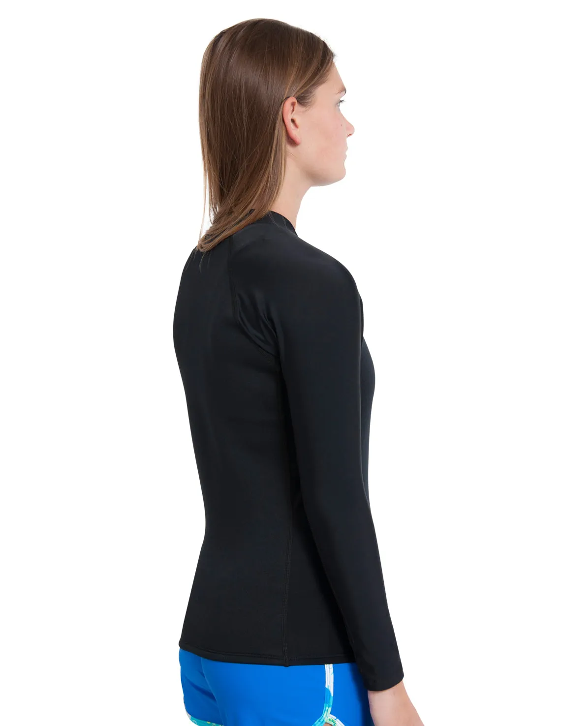 Women's  Hybrid Thermal Zip Rash Guard - Black / Black