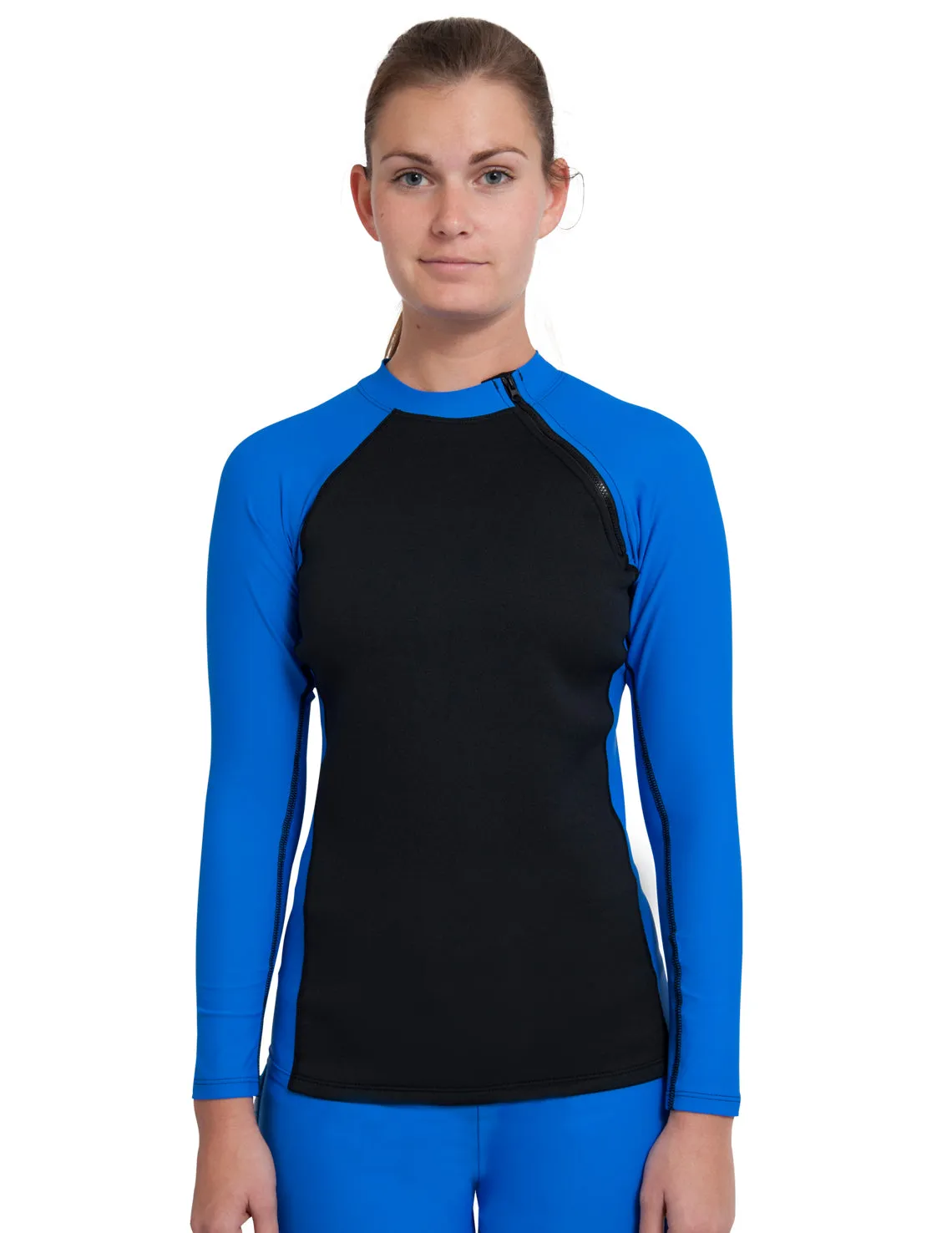 Women's  Hybrid Thermal Zip Rash Guard - Black / Royal