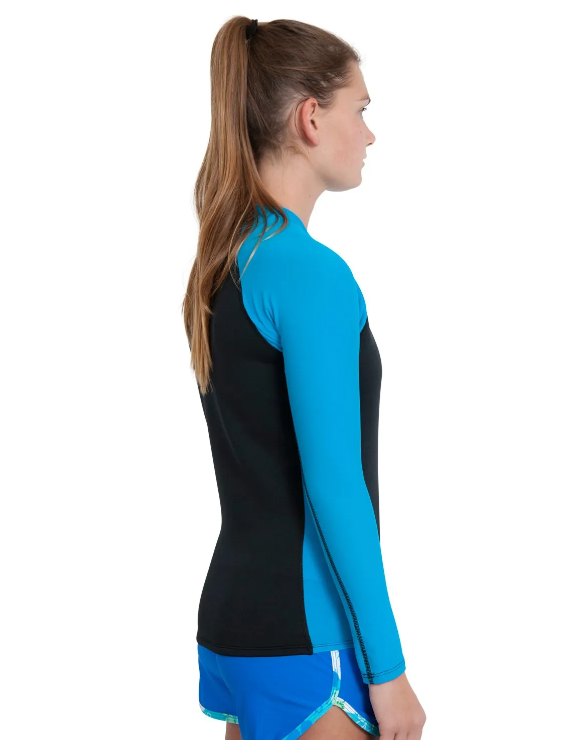Women's  Hybrid Thermal Zip Rash Guard - Black / Turquoise