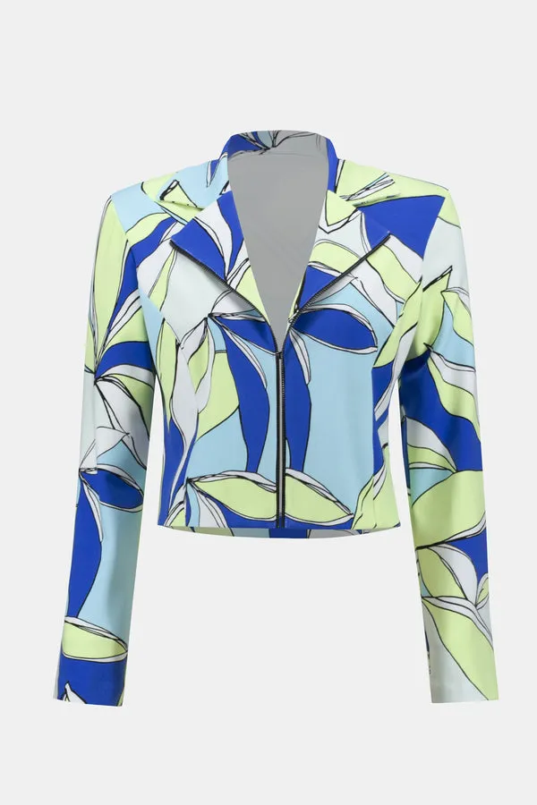 Women's Joseph Ribkoff | Leaf Print Moto Jacket | Vanilla Multi