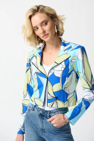 Women's Joseph Ribkoff | Leaf Print Moto Jacket | Vanilla Multi