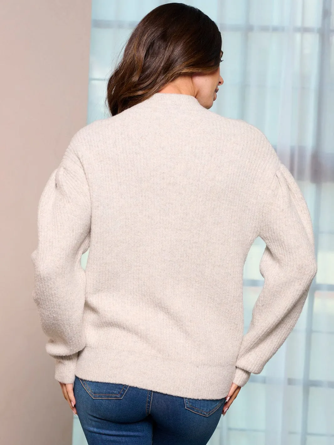 WOMEN'S LONG PUFF SLEEVE PULLOVER SWEATER