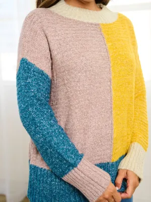 WOMEN'S LONG SLEEVE COLORBLOCK KNIT PULLOVER SWEATER