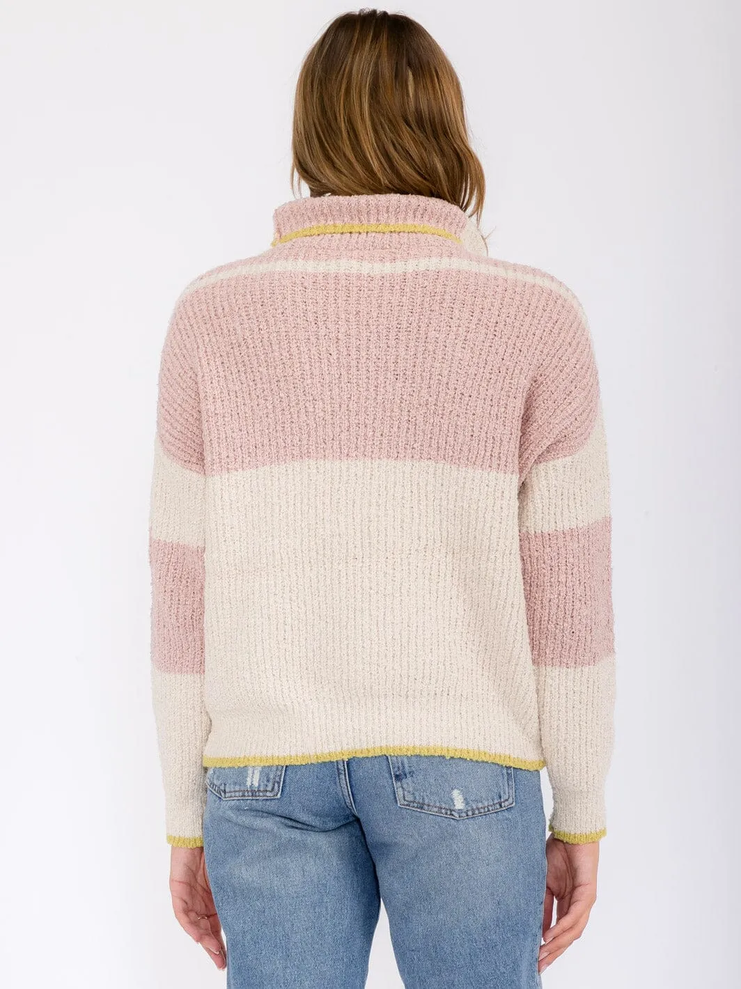 WOMEN'S LONG SLEEVE COLORBLOCK STRIPES TURTLE NECK PULLOVER SWEATER