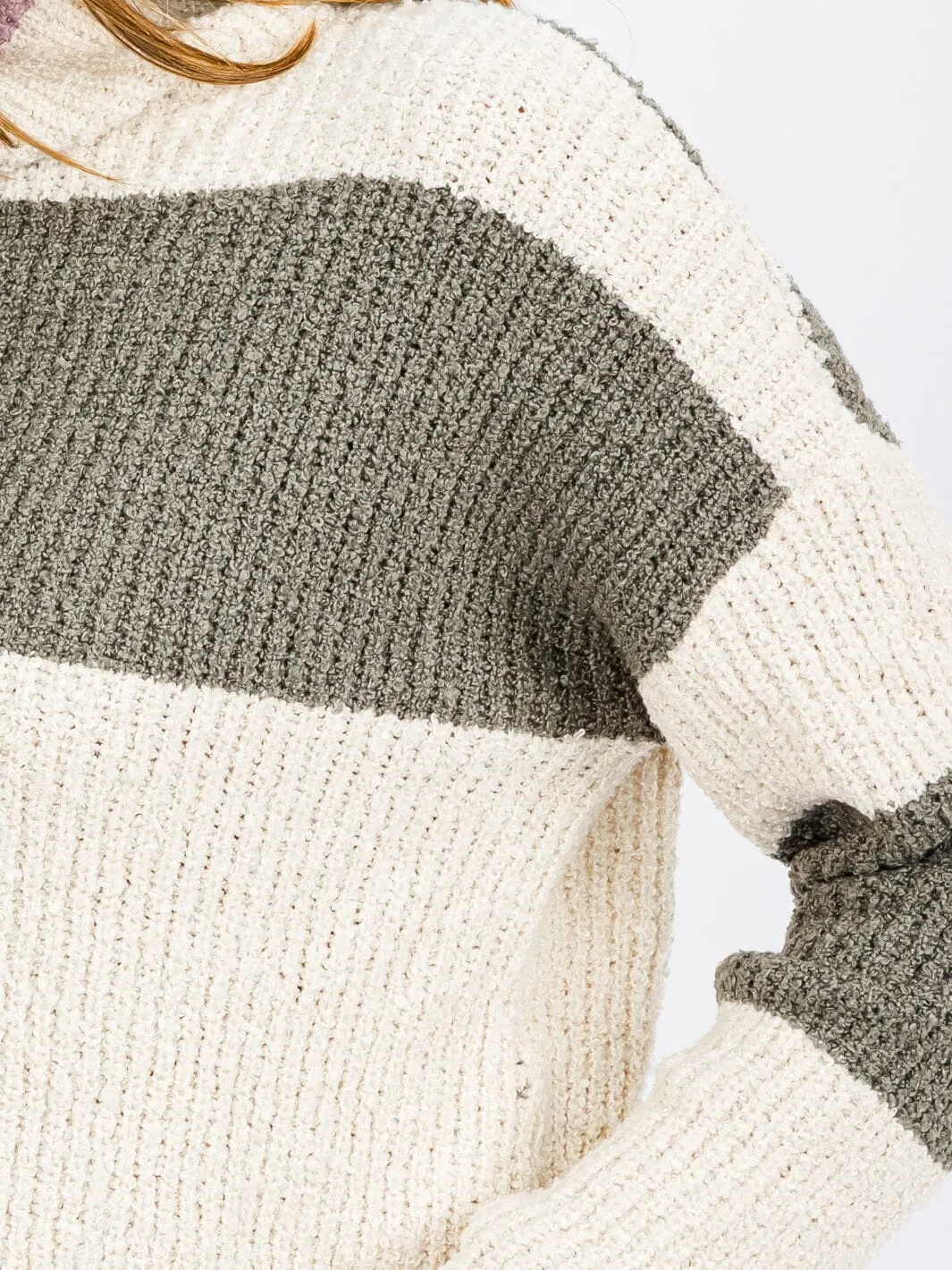WOMEN'S LONG SLEEVE COLORBLOCK STRIPES TURTLE NECK PULLOVER SWEATER
