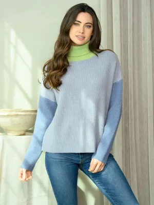WOMEN'S LONG SLEEVE COLORBLOCK TURTLE NECK SWEATER