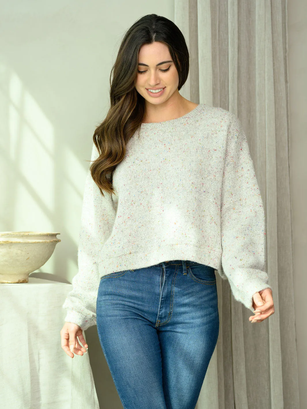 WOMEN'S LONG SLEEVE DOT PRINT SWEATER